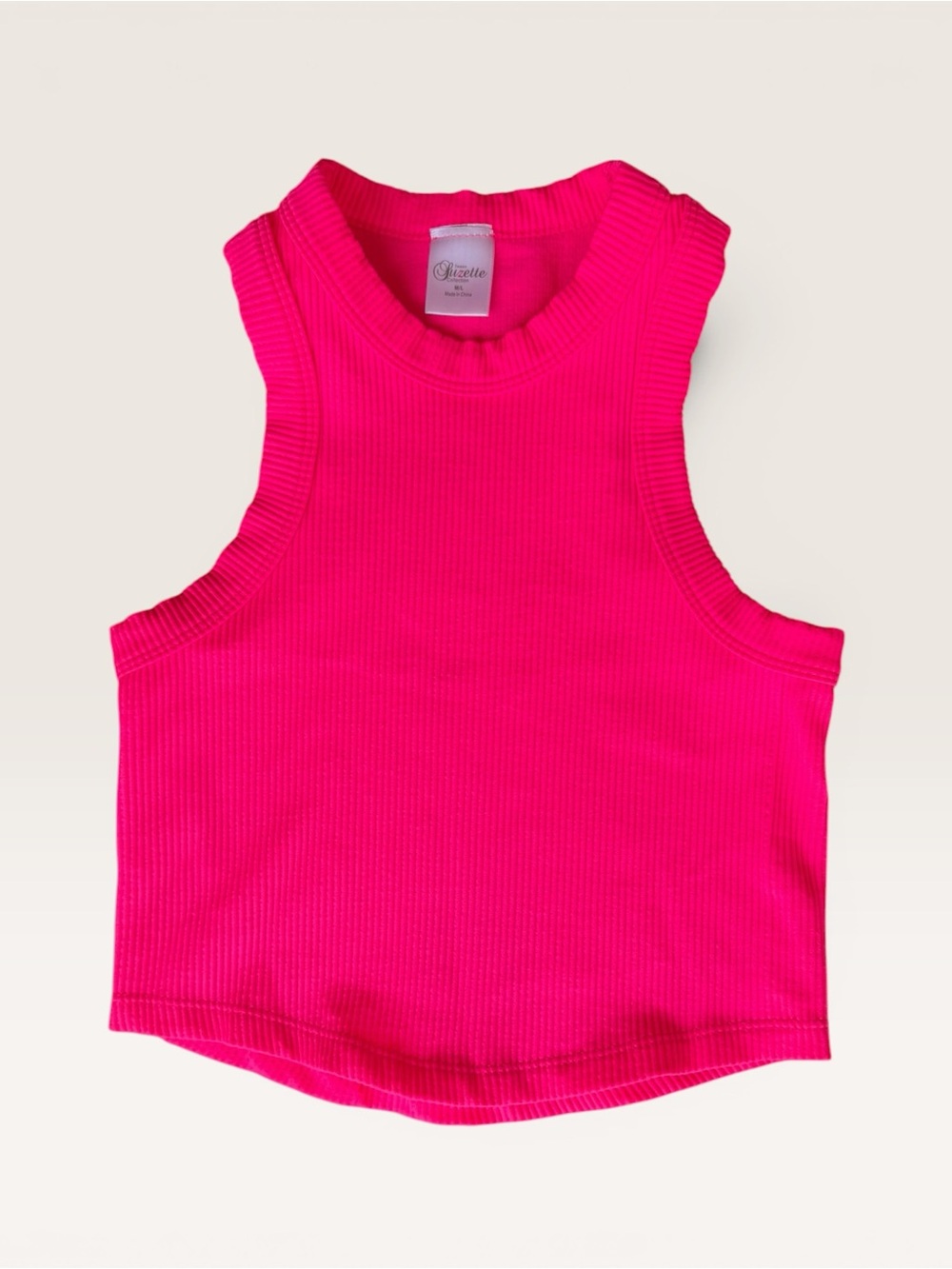 Girls' Neon Pink Ribbed Tank Top - Cropped T-back